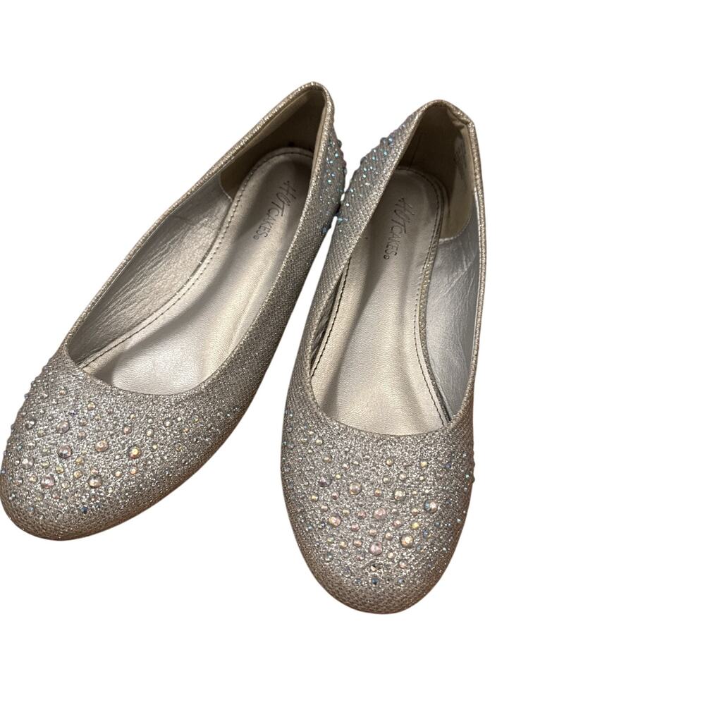 Hot Cakes Orleans Silver Rhinestone Round Toe Slip on Flats Size 8 M Look NewBr